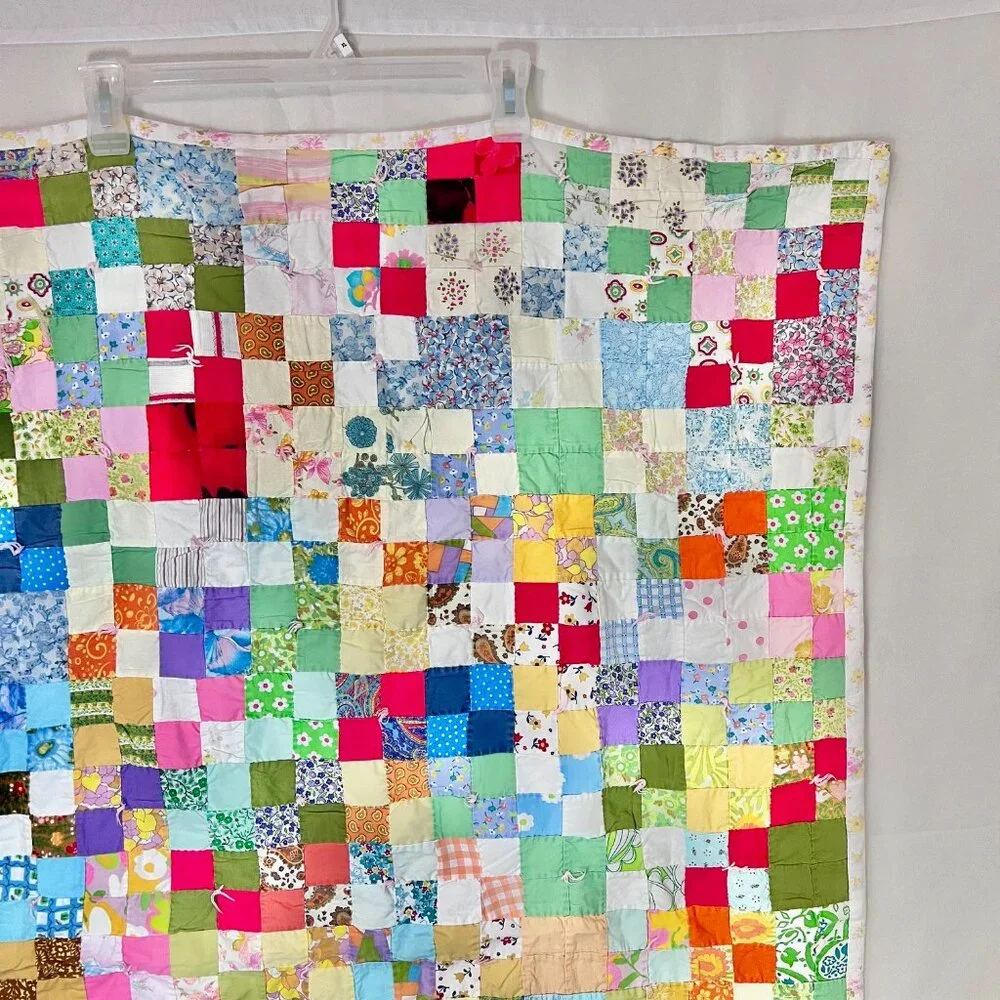 Quilted baby Blanket, VTG Baby Patchwork Blanket 1968 Vtg Quilt, Patchwork Quilt